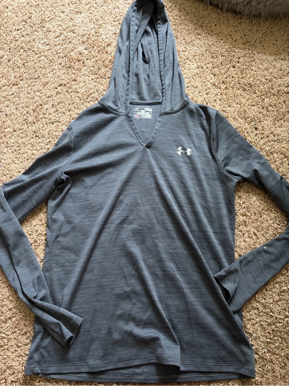 Under Armour Women's Heather Charcoal Hooded Long Sleeve Top